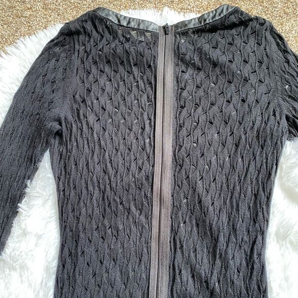 Diane Von Furstenberg Slim Kivel Ladder Lace Knit Dress Faux Leather Stretch - Picture 8 of 15